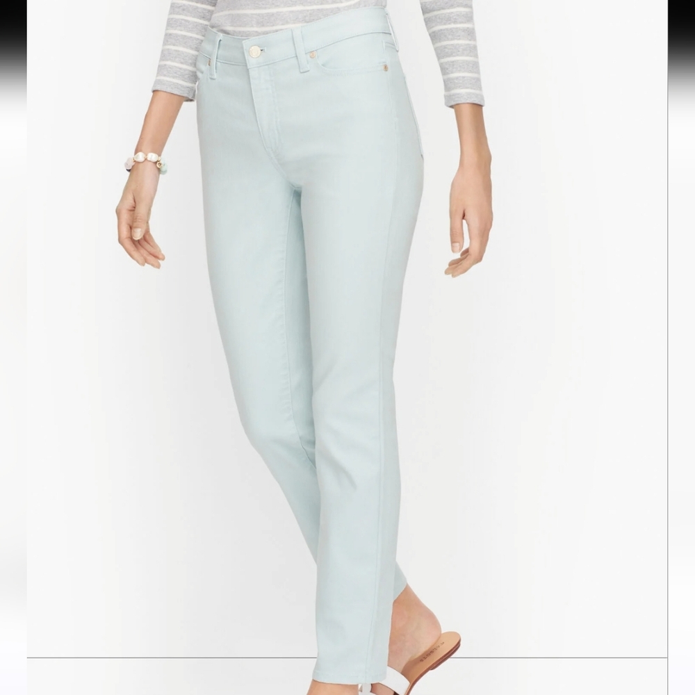 Talbots Slim Ankle Jean aqua denim jeans Five Pocket Pants 14 Petite